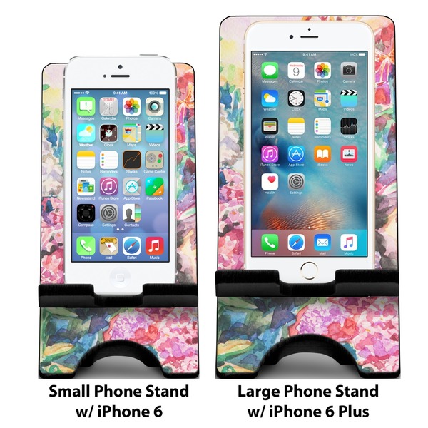 Watercolor Floral Compare Phone Stand Sizes - with iPhones