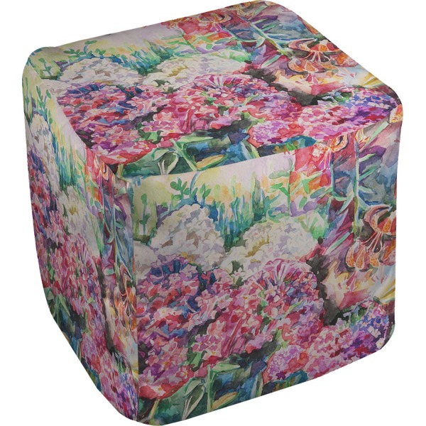 Custom Watercolor Floral Cube Pouf Ottoman - 18"