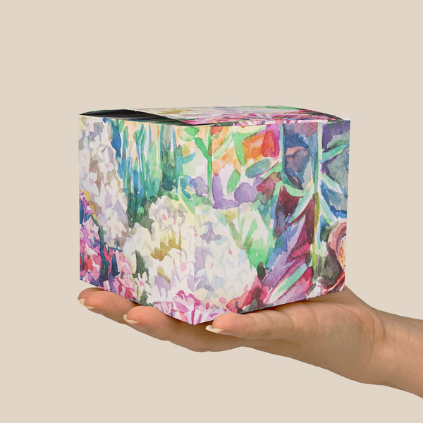 Watercolor Floral Cube Favor Gift Box - On Hand - Scale View