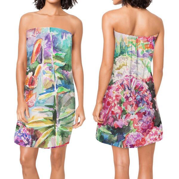 Watercolor Floral Custom Bath Wrap - Front & Back View
