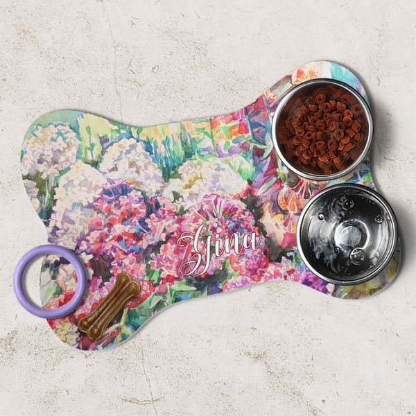 Watercolor Floral Dog Bone Shaped Mat Lifestyle