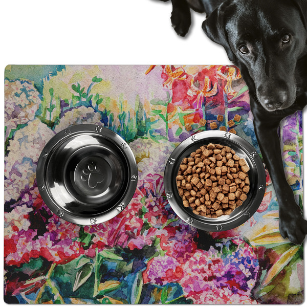 Custom Watercolor Floral Dog Food Mat - Large