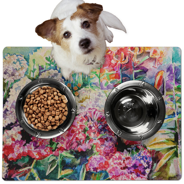 Watercolor Floral Dog Food Mat - Medium LIFESTYLE