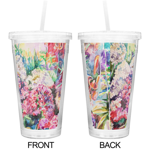 Watercolor Floral Double Wall Tumbler with Straw - Approval