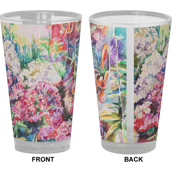 Watercolor Floral Pint Glass - Full Color - Front & Back Views