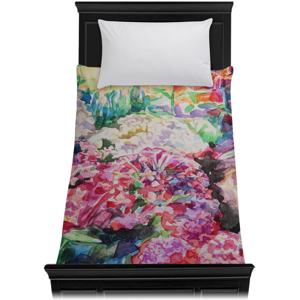 Watercolor Floral Duvet Cover - Twin - On Bed - No Prop