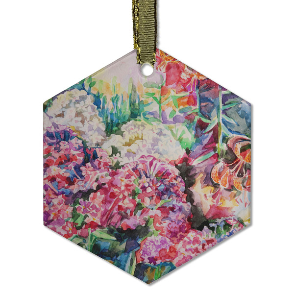 Custom Watercolor Floral Flat Glass Ornament - Hexagon