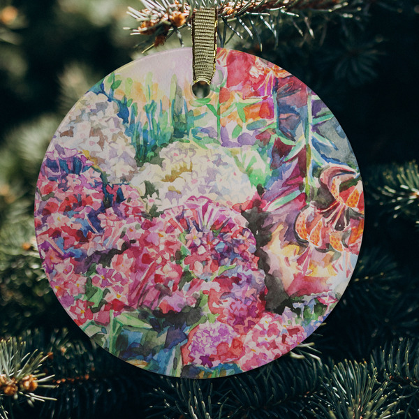 Watercolor Floral Frosted Glass Ornament - Round (Lifestyle)