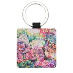 Watercolor Floral Genuine Leather Rectangular Keychain