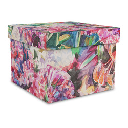 Watercolor Floral Gift Box with Lid - Canvas Wrapped - Large