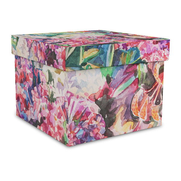 Custom Watercolor Floral Gift Box with Lid - Canvas Wrapped - Large