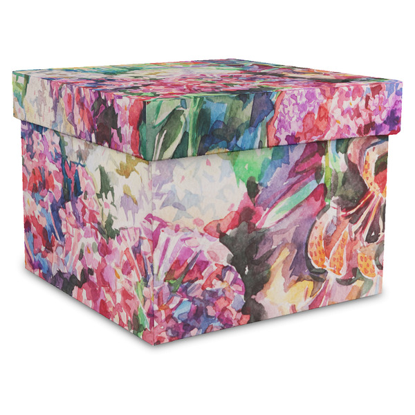 Custom Watercolor Floral Gift Box with Lid - Canvas Wrapped - X-Large