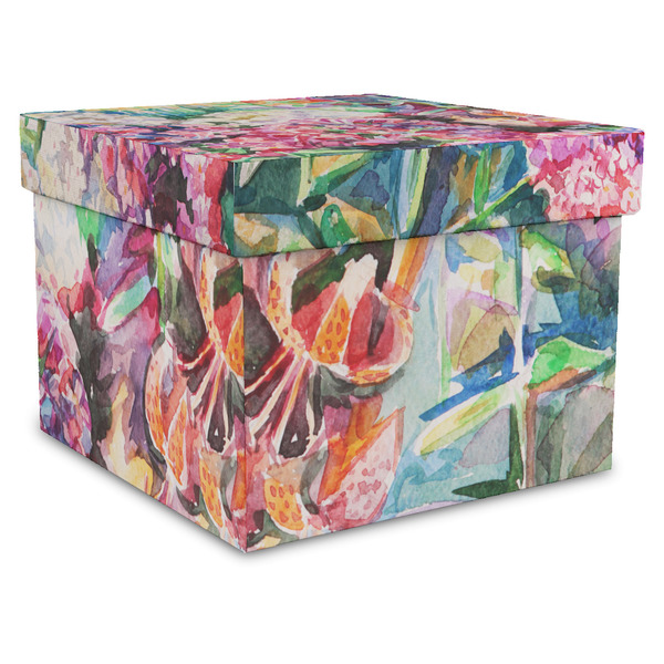 Custom Watercolor Floral Gift Box with Lid - Canvas Wrapped - XX-Large