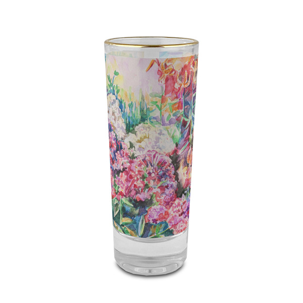 Custom Watercolor Floral 2 oz Shot Glass - Glass with Gold Rim