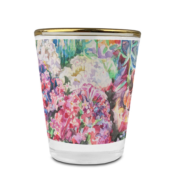 Custom Watercolor Floral Glass Shot Glass - 1.5 oz - with Gold Rim - Single