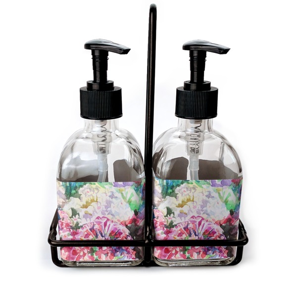 Custom Watercolor Floral Glass Soap & Lotion Bottle Set