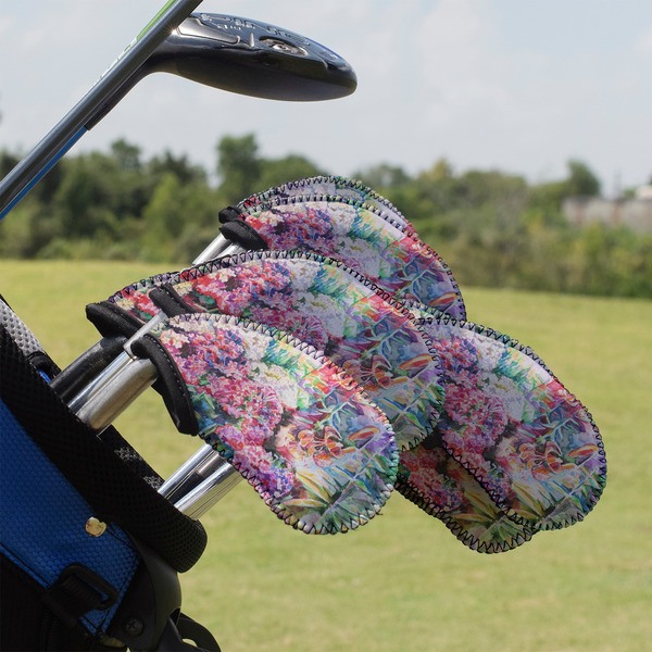 Custom Watercolor Floral Golf Club Iron Cover - Set of 9