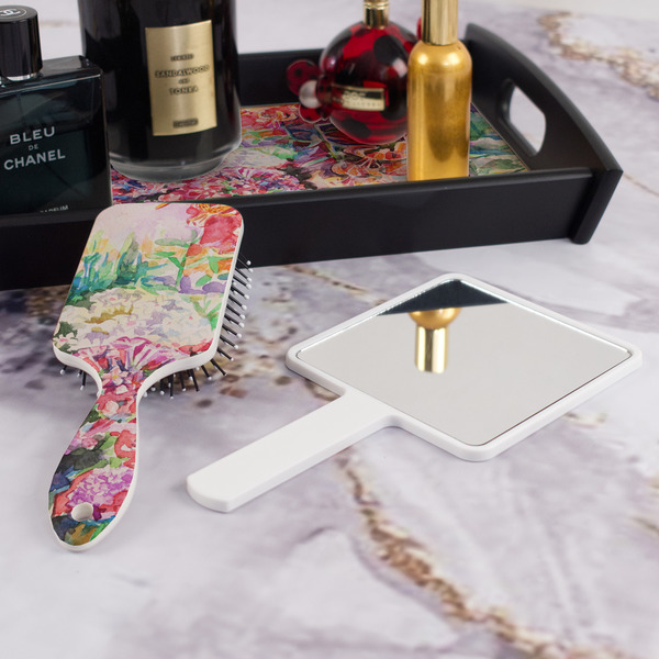 Watercolor Floral Hair Brush - With Hand Mirror
