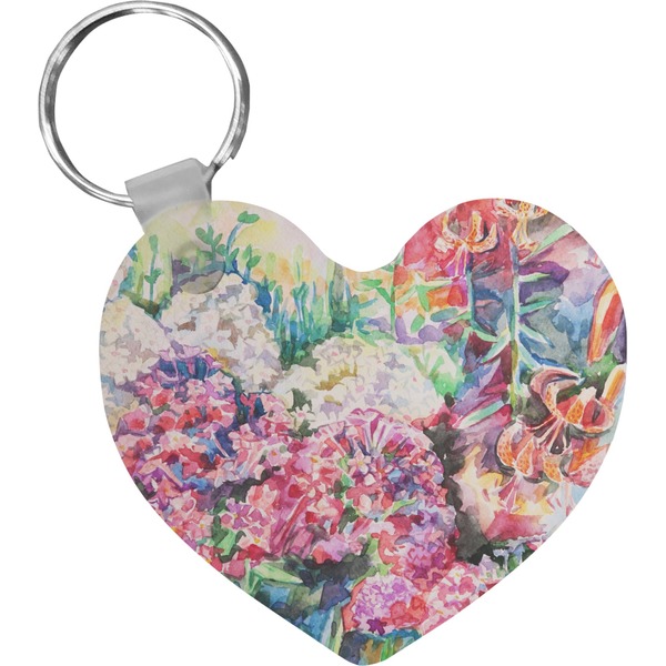 Custom Watercolor Floral Heart Plastic Keychain