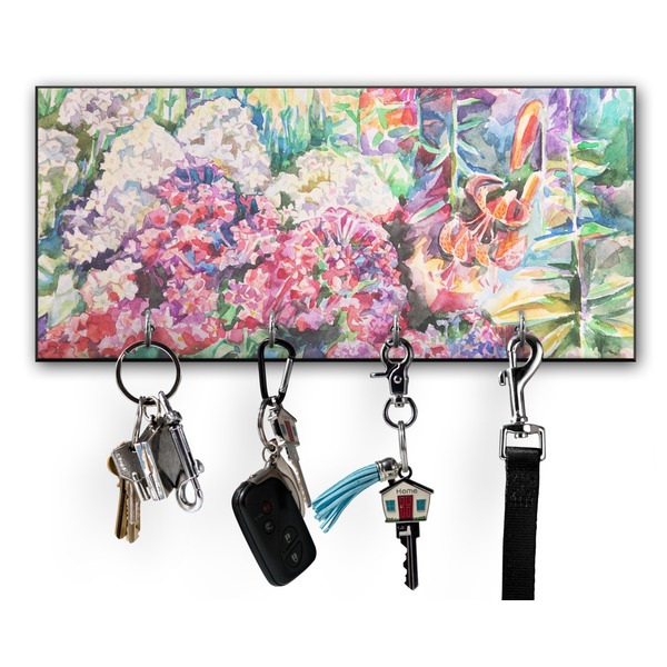 Custom Watercolor Floral Key Hanger w/ 4 Hooks