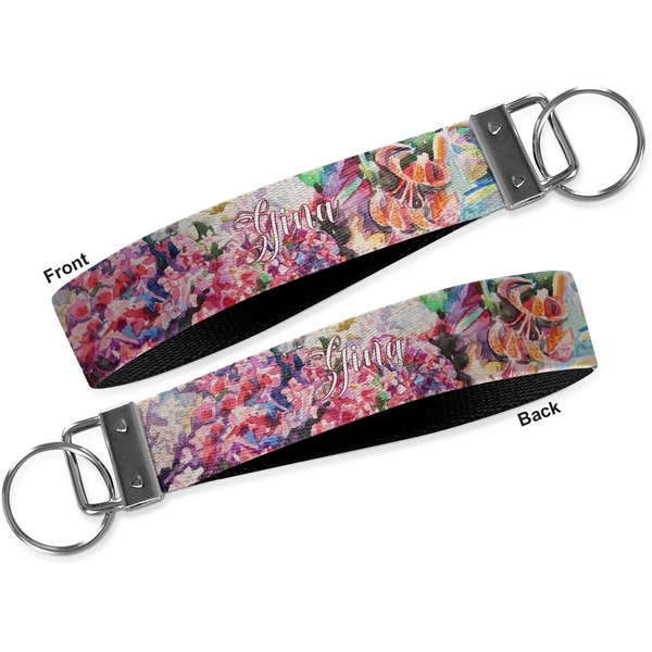 Watercolor Floral Key-chain - Metal and Nylon - Front and Back