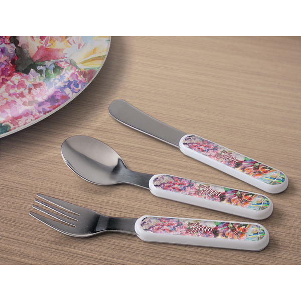 Watercolor Floral Kids Flatware w/ Plate