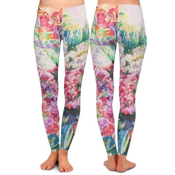 Watercolor Floral Ladies Leggings - Front and Back