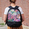 Watercolor Floral Large Backpack - Black - On Back