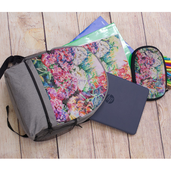 Watercolor Floral Large Backpack - Gray - With Stuff