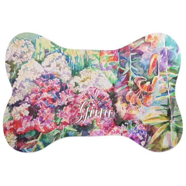 Custom Watercolor Floral Bone Shaped Dog Food Mat