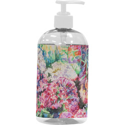 Watercolor Floral Plastic Soap / Lotion Dispenser (16 oz - Large - White)