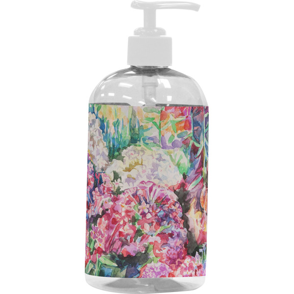 Custom Watercolor Floral Plastic Soap / Lotion Dispenser (16 oz - Large - White)