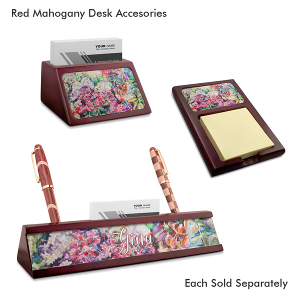 Watercolor Floral Mahogany Desk Accessories