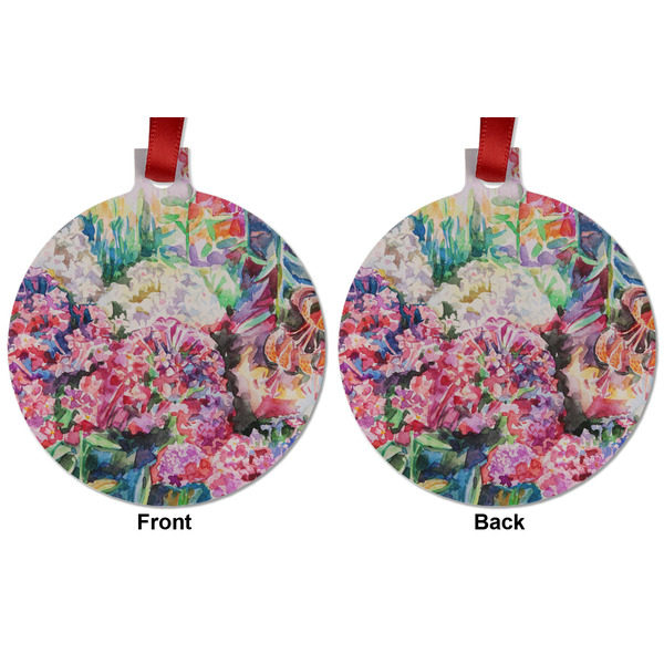Watercolor Floral Metal Ball Ornament - Front and Back
