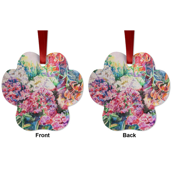 Watercolor Floral Metal Paw Ornament - Front and Back