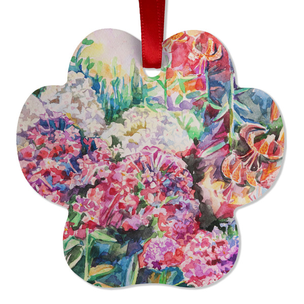 Custom Watercolor Floral Metal Paw Ornament - Double Sided