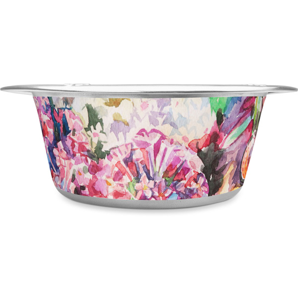 Custom Watercolor Floral Stainless Steel Dog Bowl - Medium