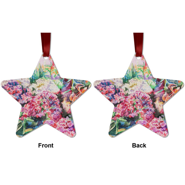 Watercolor Floral Metal Star Ornament - Front and Back