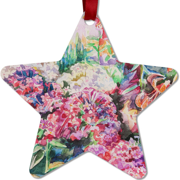Custom Watercolor Floral Metal Star Ornament - Double Sided