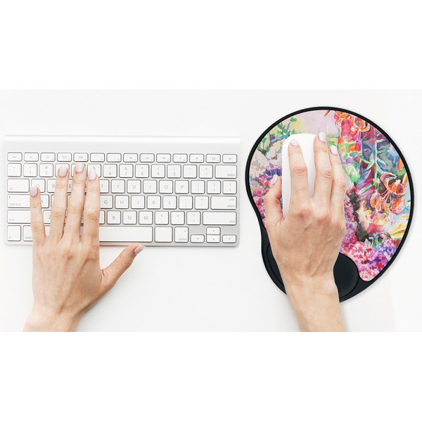 Watercolor Floral Mouse Pad with Wrist Rest - LIFESYTLE 2 (in use)
