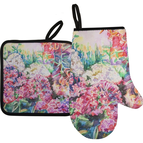 Custom Watercolor Floral Right Oven Mitt & Pot Holder Set