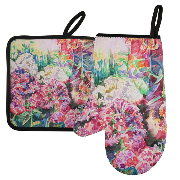 Custom Watercolor Floral Left Oven Mitt & Pot Holder Set