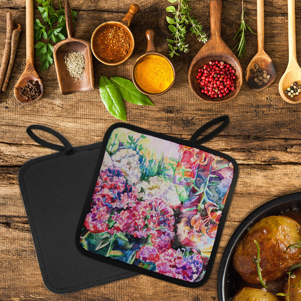 Watercolor Floral Neoprene Pot Holder - Set of 2  LIFESTYLE (Flatlay)