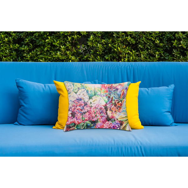 Watercolor Floral Outdoor Throw Pillow  - LIFESTYLE (Rectangular - 20x14)