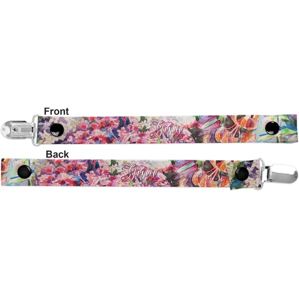 Watercolor Floral Pacifier Clip - Front and Back