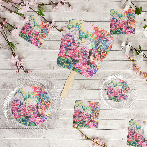 Watercolor Floral Party Supplies Combination Image - All items - Plates, Coasters, Fans