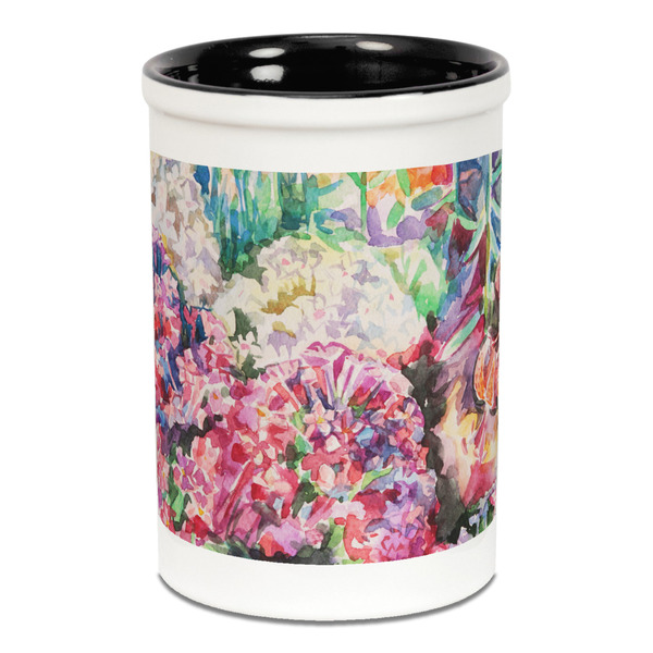 Custom Watercolor Floral Ceramic Pencil Holders - Black