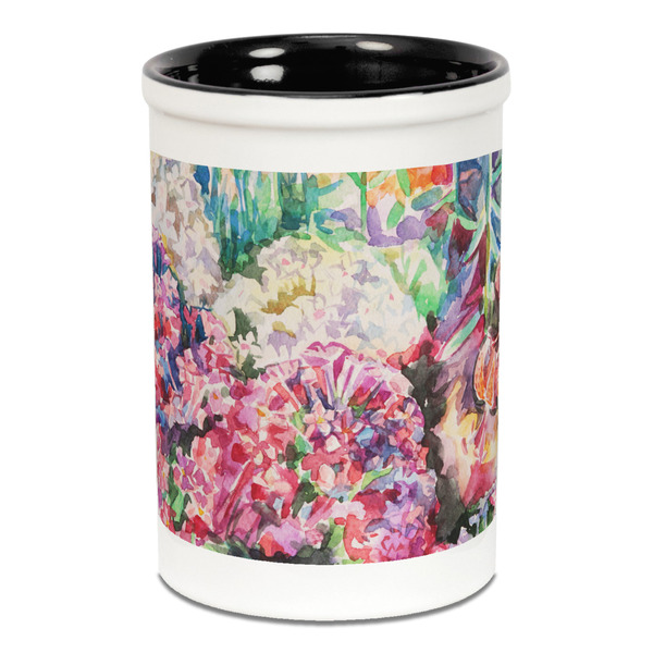 Watercolor Floral Pencil Holder - Black