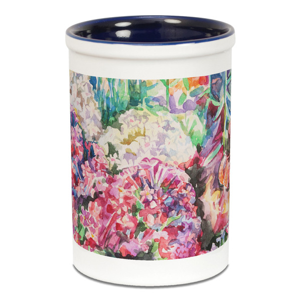 Custom Watercolor Floral Ceramic Pencil Holders - Blue