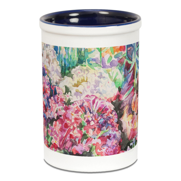 Watercolor Floral Pencil Holder - Blue